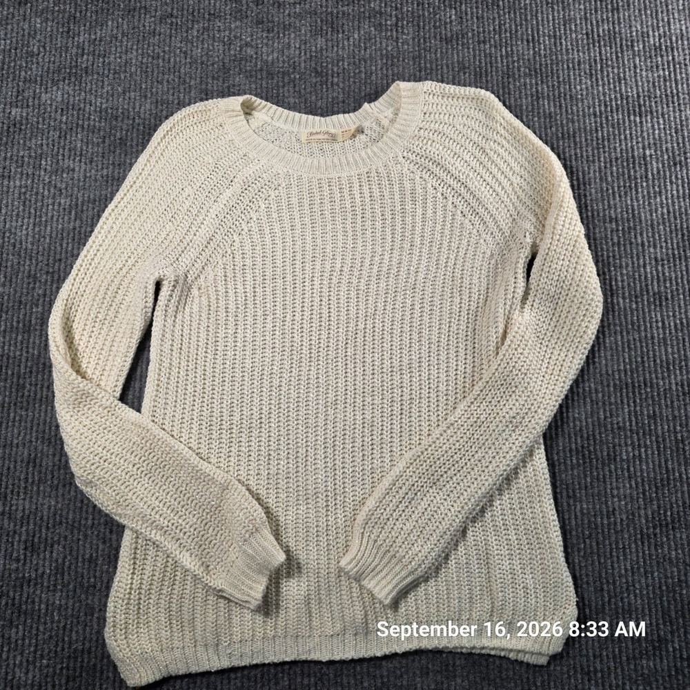 Faded Glory Womens Cream Metallic Shimmer Ribbed Knit Sweater Medium 8-10 Raglan